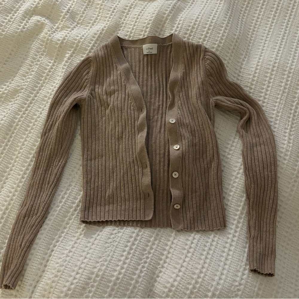 Aritzia babaton brown ribbed crop sweater
